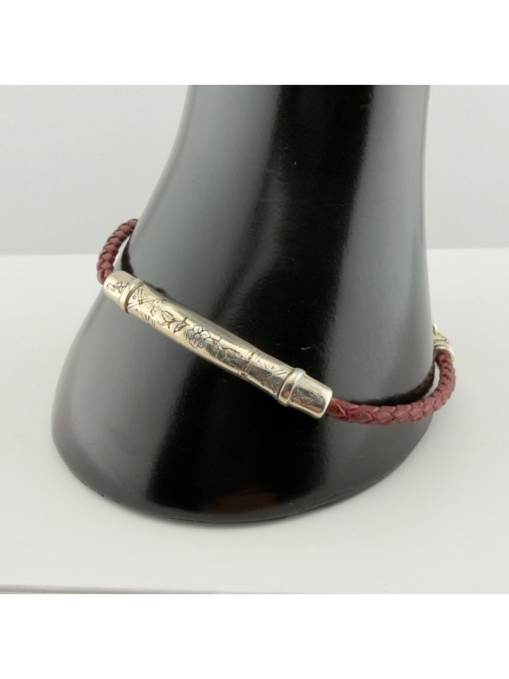Brighton City Etched Burgundy Silver Tone Retired Bracelet